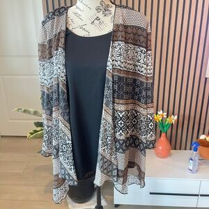 Sara Michelle Women's L Floral Print Open Front Sheer Cardigan Brown‎ Black
